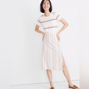 Madewell Button Slit Midi Skirt in Flecked Rainbow Stripe